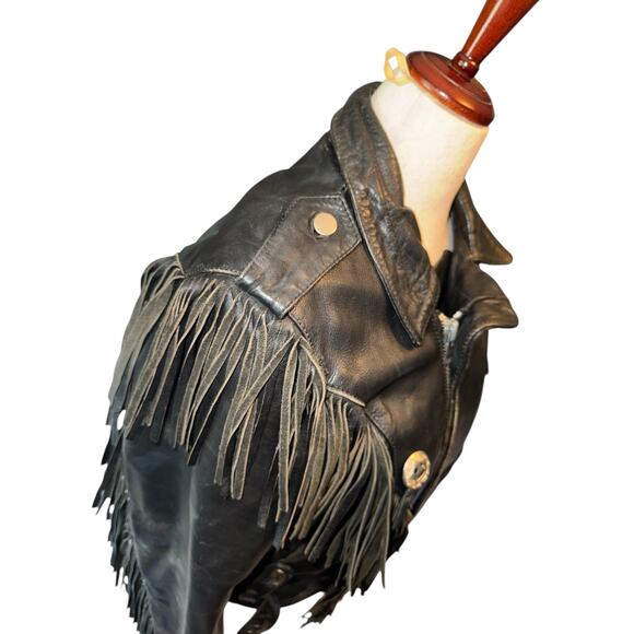 Open Road | Vintage Black Fringe Leather Motorcycle Jacket | Size 38 | Medium - Picture 6 of 13